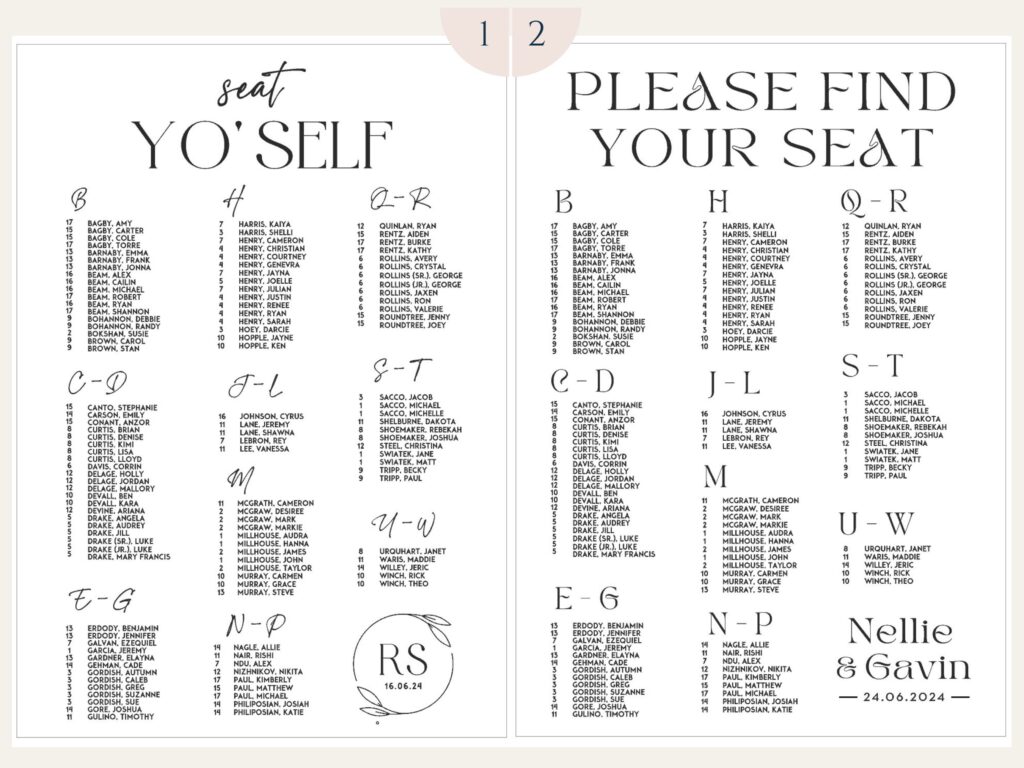 Displayed are two out of four modern acrylic seating chart templates.